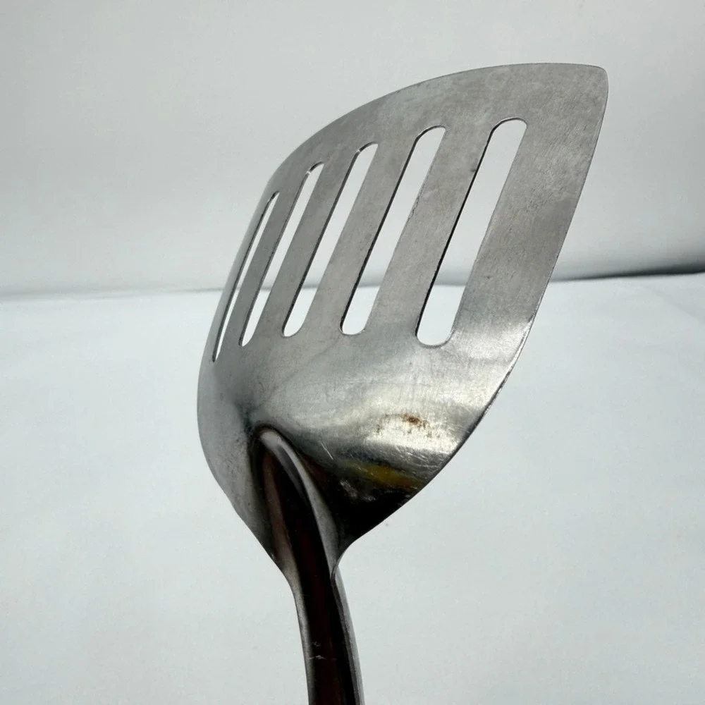 Stainless Steel VTG Curved Spatula Slotted Wood Handle Kitchen Tool 12.5